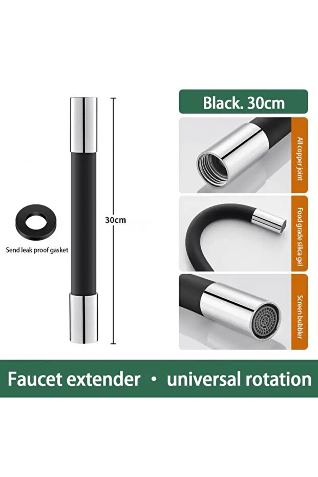 30CM B9166A Universal Faucet Extender Hose - 360° Rotating & Bending, Fits Kitchen, Bathroom, Outdoo