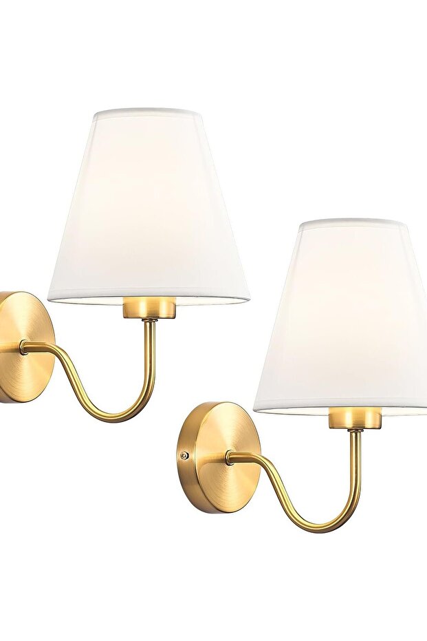 2 pieces Gold Modern Fabric Wall Lamps Retro Bedside Wall Lamp Living Room Wall Lights Simple Loft W
