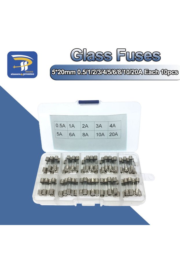 100pcs/Set 5x20mm 5*20mm Glass Fuses 0.5/1/2/3/4/5/6/8/10/20A 250V Each 10Pcs Quick Blow Glass Tube