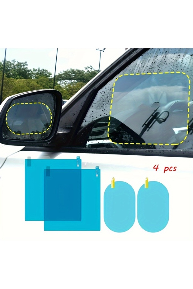 4pcs Car Rearview Mirror Protective Film Side Windows Sticker, Anti Fog Glare Rainproof Waterproof M