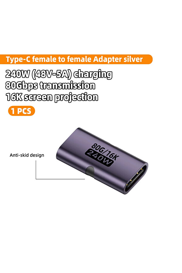 1 Pcs Purple USB4 80Gbps USB C Female to Female Adapter Coupler 240W PD Fast Charging 8K@60Hz Type C