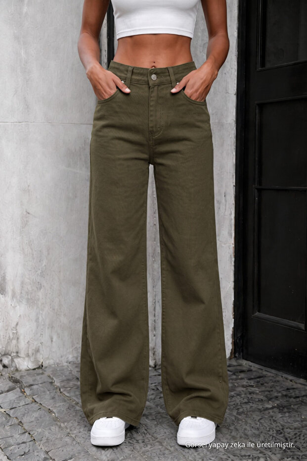 Women's High Waist Stretch Fabric Wide-Leg Palazzo Jeans
