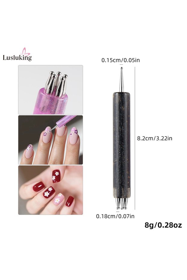 black DIY Nail Art 5-Petal Dotting Tool Flower Creator 1.8mm Fine Tip Rhinestone Pickers Glitter Han