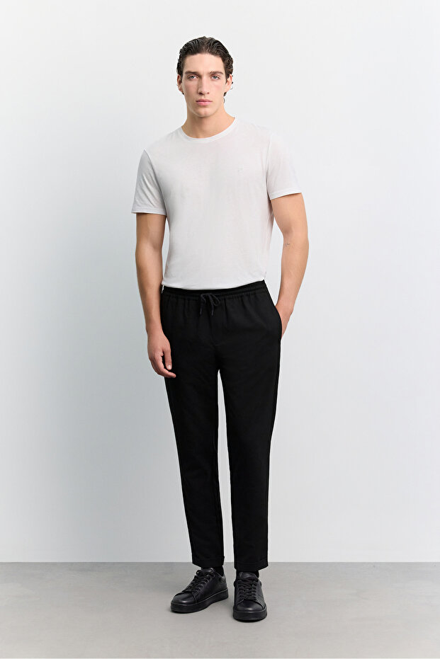 Men's Black Side Pocket Elastic Waist Lace up Double Leg Jogger Pants E 003000