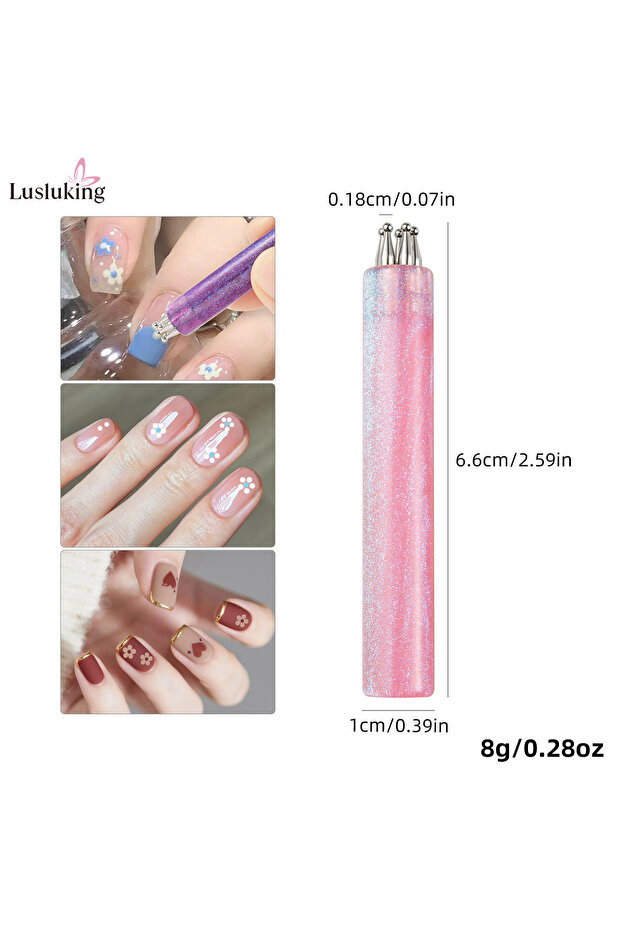 Pink DIY Nail Art 5-Petal Dotting Tool Flower Creator 1.8mm Fine Tip Rhinestone Pickers Glitter Hand