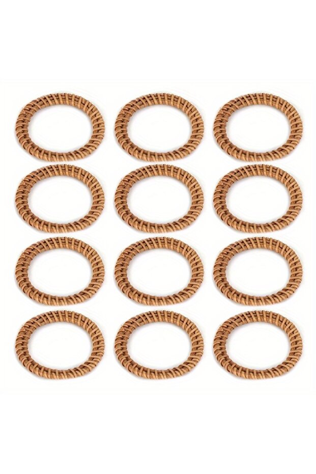 12pcs 12pcs Bohemian Rattan Napkin Rings Rustic Woven Tabletop Holders for Home Wedding Party Decor