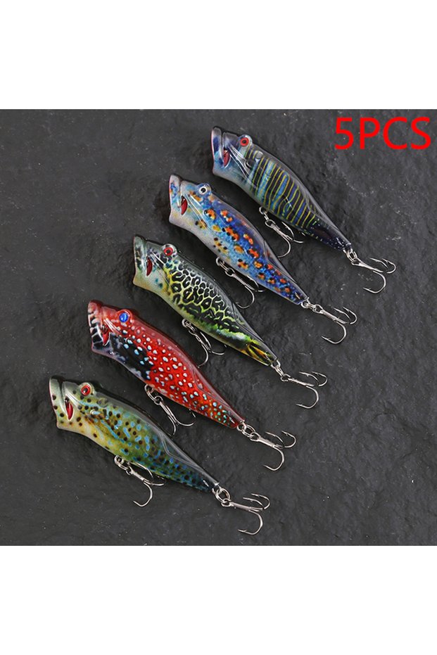 5PCS Mix Colour 5pcs Striped Crankbait Popper Fishing Lure Set Tackle 8cm/12.4g Dot Painted Artifici