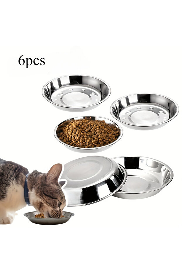 6pcs 2/6pcs Slip Resistant Stainless Steel Cat Bowl – Low-Profile Wide Design for Kittens Small Pets