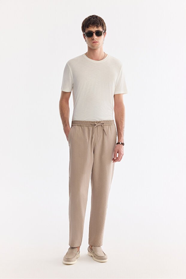 Men's Beige Elastic Waist Breathable Modal Blend Soft Touch Relaxed Fit Jogger Pants A61Y3031