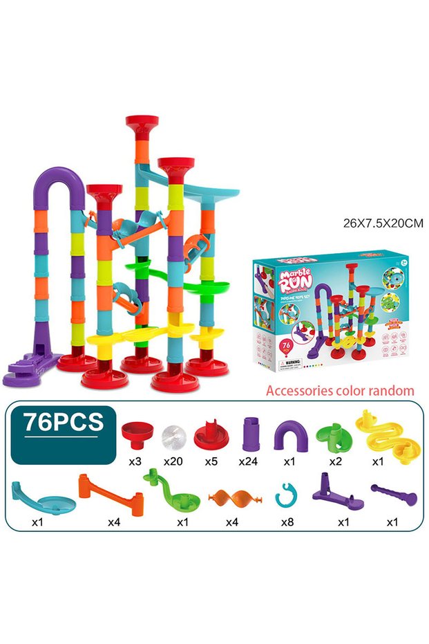76Pcs Children'S Diy Montessori Toy Puzzle Track Block Children'S Building Assembly Maze Ball Roller