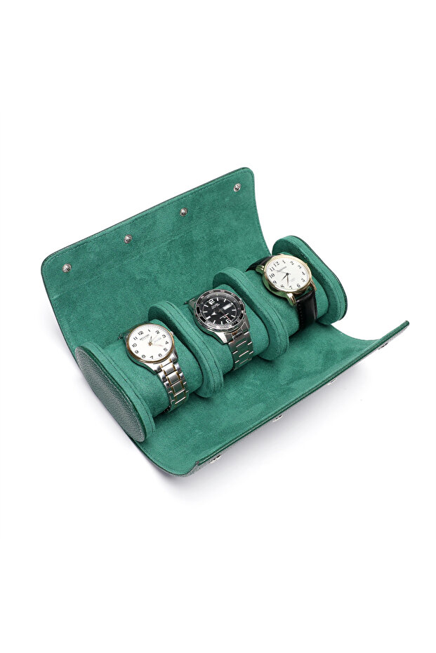 WB43 Embers Green Luxury Watch Roll - 1/2/3 Slot Genuine Leather Watch Storage Travel Case for P...