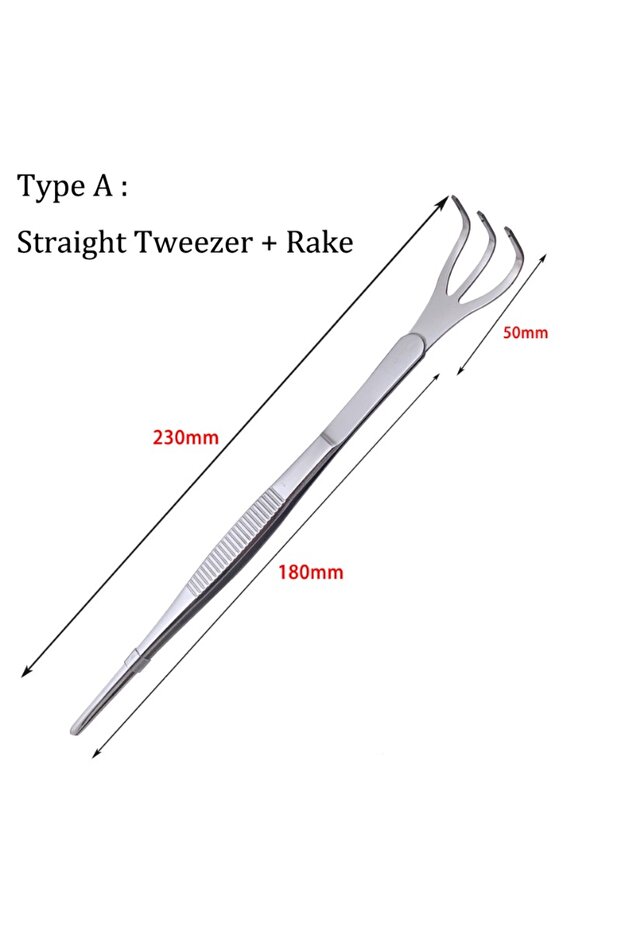 A 1pc 2-in-1 Stainless Steel Root Rake with Bonsai Tweezers with Ergonomical Handle Soil Farming Too
