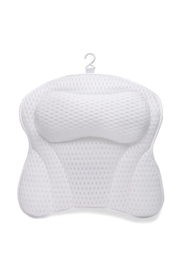 White Bathtub Pillow for Tub, Bath Pillow for Neck & Back Support with Strong Suction Cups, Soft Spa