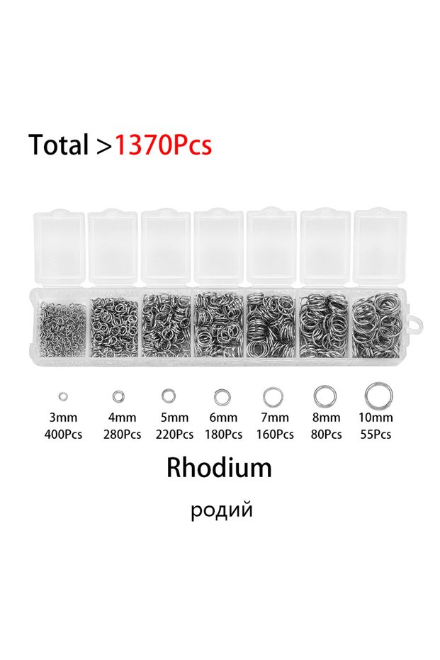 Rhodium 1370PCS/Set 3 4 5 6 7 8 10 mm Open Jump Ring Connectors DIY For Necklace Bracelect Jewelry M