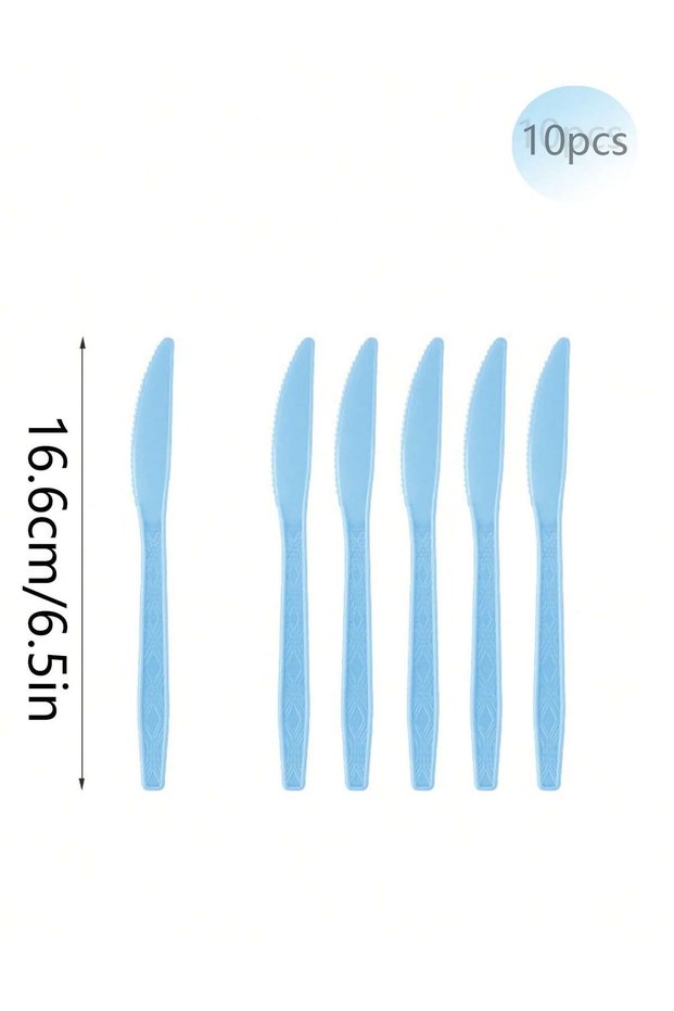 10pcs Knife Solid Light Blue Theme Birthday Super Girls Decorations Party Disposable Tableware Paper