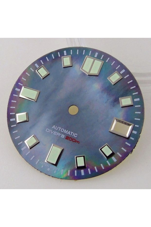 black 29mm Black White Mother of Pearl Watch Dial Face Date Window Green Luminous Fit NH35 NH35A NH3
