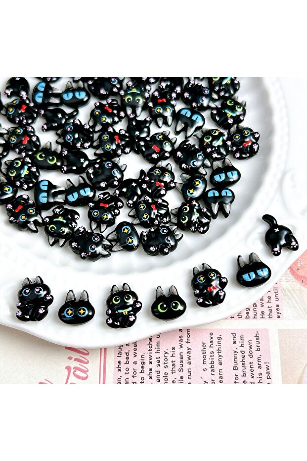 Mixed 20PCS 20PCS Cartoon Creative Black Cat Series Nail Art Charms 3D Luminous Adorable Expressions