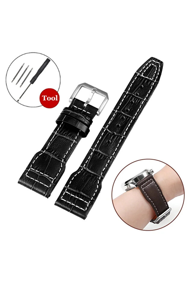 20mm B-black-white-Pin 20mm 21/22mm Men Women Strap for IWC for Pilot Series Cowhide Wristbelt Genui
