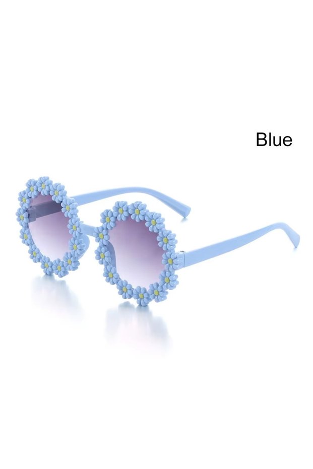 Blue Round Flower Sunglasses for Kids Cute Daisy Glasses Children Outdoor Sun Protection Shades Fash