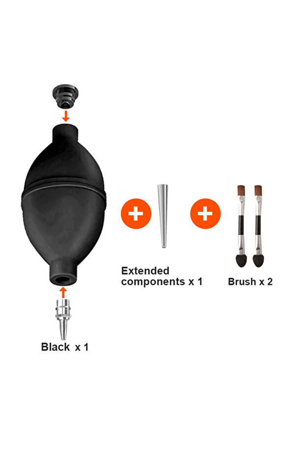 1black 2brushes Photography equipment lens dust Metal nozzle Air blower and brush set, suitable for