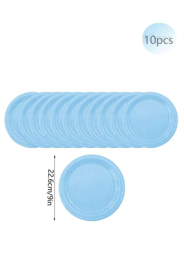 10pcs 9in plate Solid Light Blue Theme Birthday Super Girls Decorations Party Disposable Tableware P