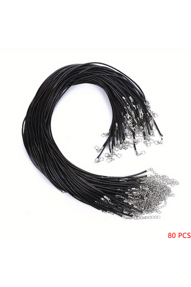 Black-80 PCS 40/80 PCS Waxed Leather Cord DIY Shiny Thread Jewelry String Strap Chain With Clasp Nec