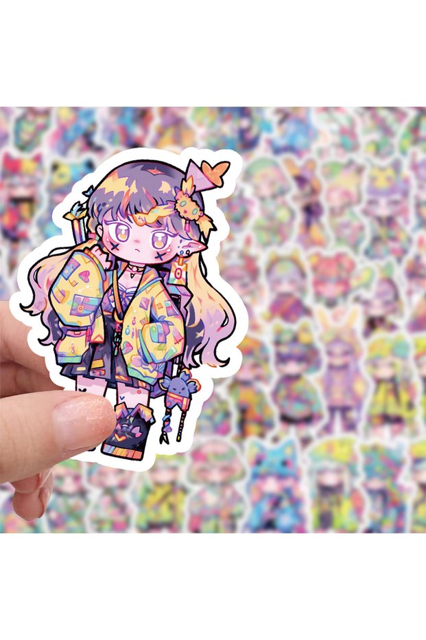 60Pcs Colorful Cute Anime Girl Stickers —— Trendy Cartoon Character Decals Suitable for Notebooks/Di