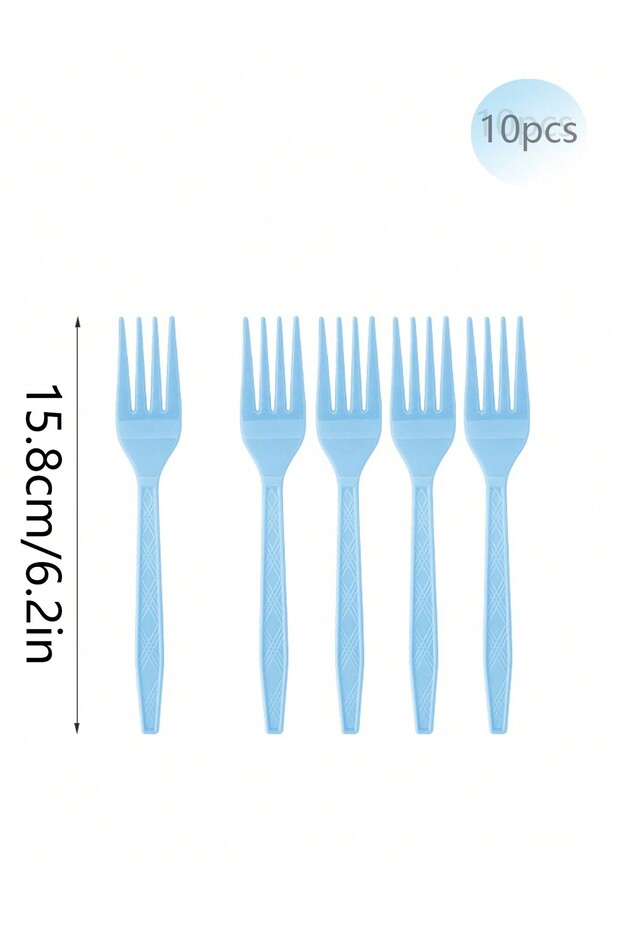 10pcs Fork Solid Light Blue Theme Birthday Super Girls Decorations Party Disposable Tableware Paper