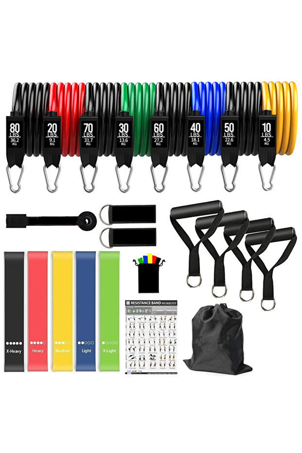 SET-360LB-22PCS 360lbs Fitness Exercises Resistance Bands Set Elastic Tubes Pull Rope Yoga Band Trai