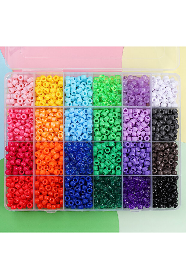 9x6mm 2400pcs 24 grid bucket beads 2400pcs Bead Craft Kit - Multicolor Plastic Pony Beads for Jewelr