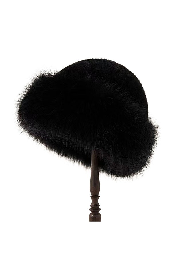 Black Women Winter Fur Hat Cold-Proof Outdoor Thicken Warm Soft Hat for Casual Trips Sports Skiing