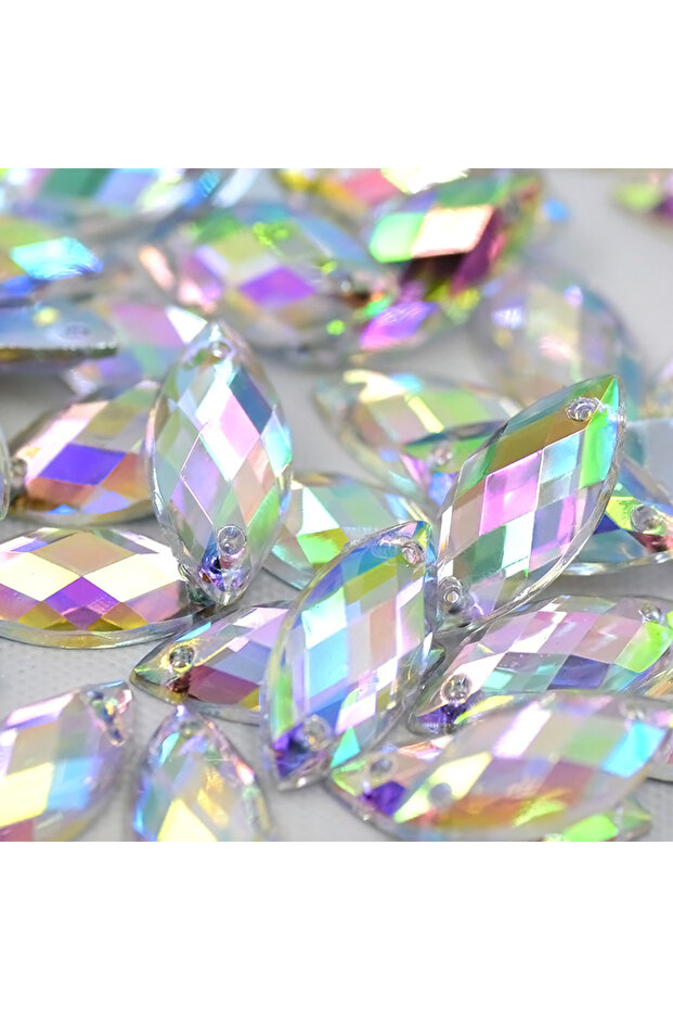 Crystal AB JUNAO 7*15mm 100Pcs Sewing Crystal AB Rhinestone Flatback Acrylic Stones Applique Sew On