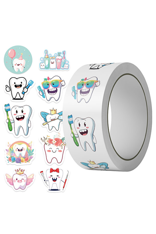 1ROLL 500pcs/Roll Healthy Toothbrush Teeth Stickers For Children Small Cute Toy Game Sticker DIY Gi