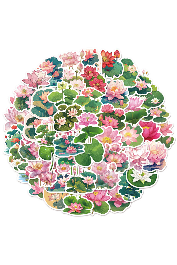 50PCS 50PCS Green Pond Lotus Graffiti Stickers DIY Phone Case Notebook Scrapbook Phone Waterproof St