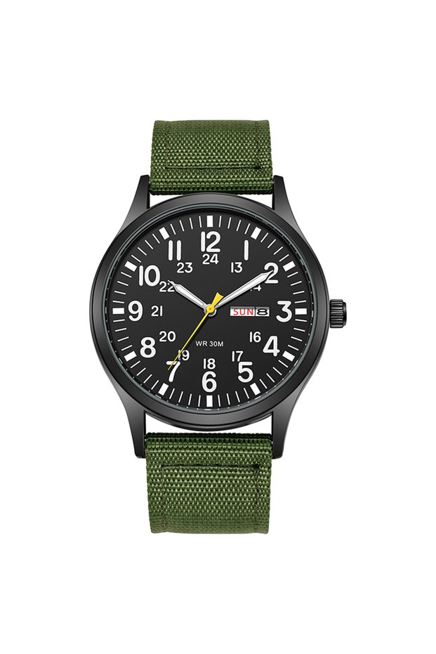 Green Black 2 2024 TPW Field Watch Easy Reading Fabric Strap 24 Hours Display Quartz Movement