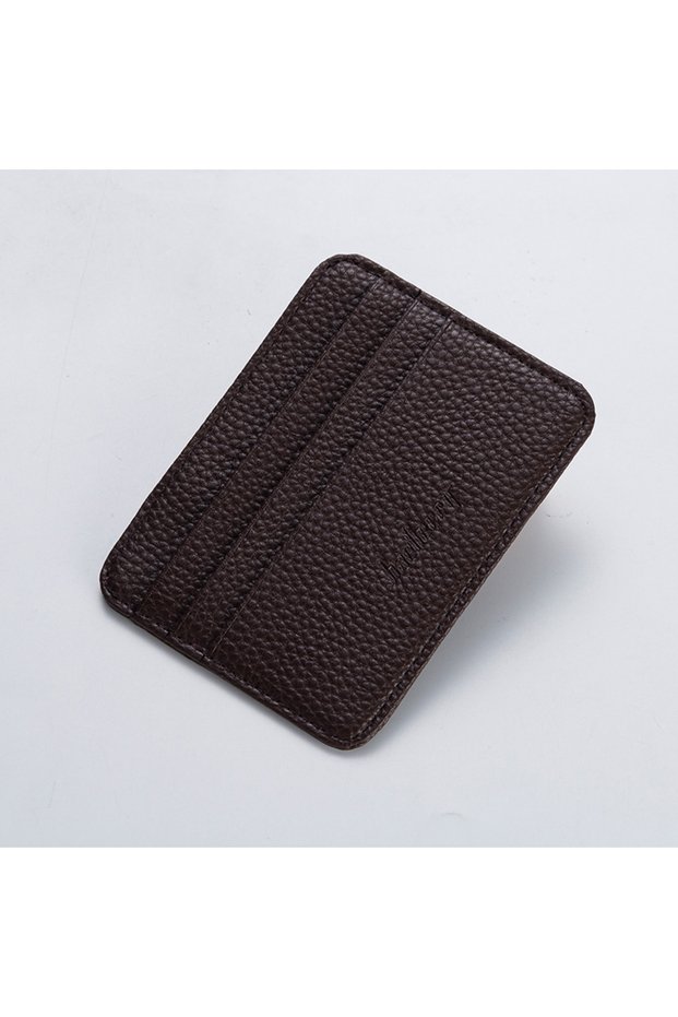 Deep Coffee 1Pcs Lychee-Patterned Ultra-Thin Card Holder with Id Window, Multi-Card Slot Mini Portab