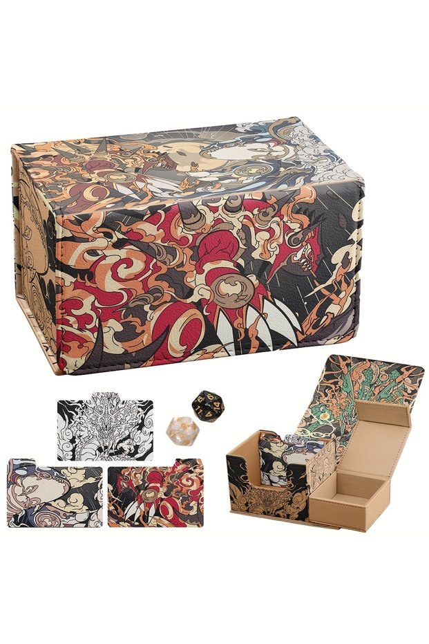 Red 100+ Side Inserted Magnetic Drawer Box, High-Quality Leather Card Box with 3 Leather Divider Car