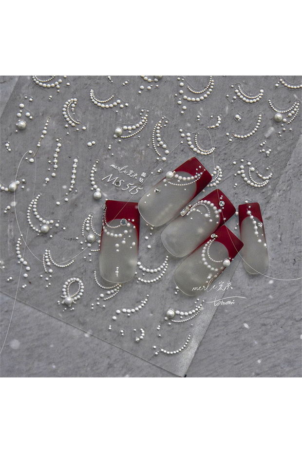 1pcs MS515 1pcs White 5D Pearl Lace Wave Lines Nail Art Stickers Elegant Exquisite Nail Decoration D