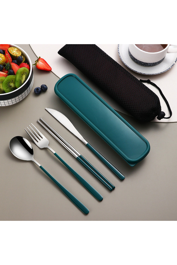 Green-silver 304 Tableware Set Portable Cutlery Set Dinnerware Set High Quality Stainless Steel Knif