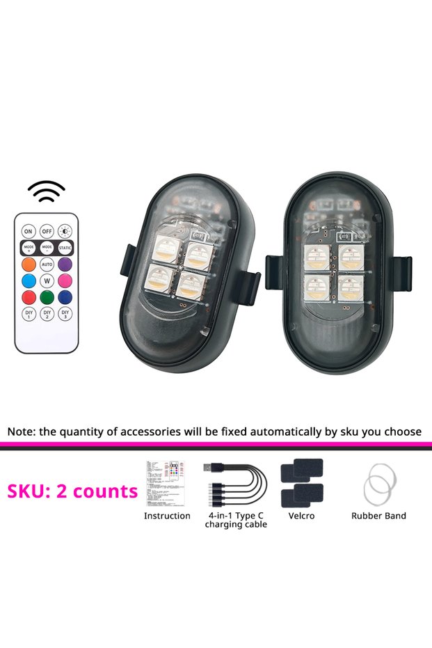 Remote Control RGB 2 pcs of 1 set LED Footwell Lights RGB Remote Control Flash Underglow Car Mods Mo