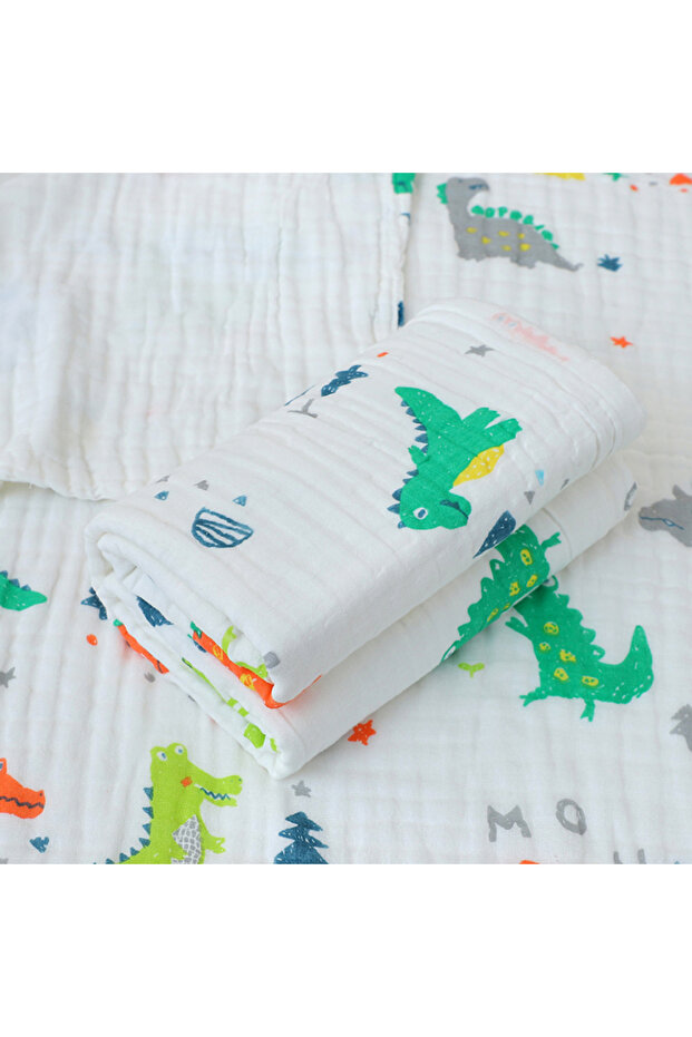 dinosaur Baby Bath Towel Newborn Bathrobe Cotton Swaddle Blanket for Boy Girl 4-Layer Gauze Infant W