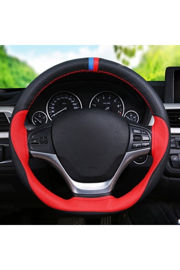 Black Red Thread Anti-slip Fiber Leather DIY 38cm Car Steering Wheel Cover Case With Needles And Thr