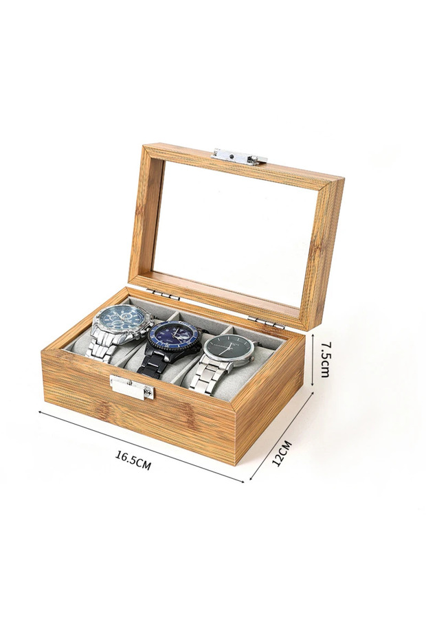 3 Bamboo Bamboo Watch Storage Box Organizer - Handmade Festive Gift Display Case for 3/6/10/12 Watch