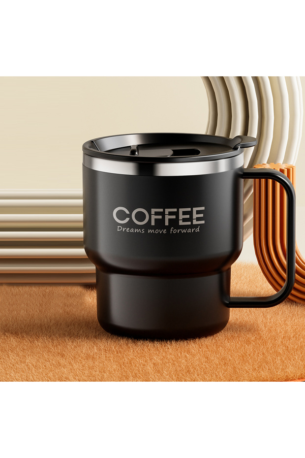 400ml Black 1pc 304 Stainless Steel Double Wall Insulated Coffee Cup With Handle Portable Students L
