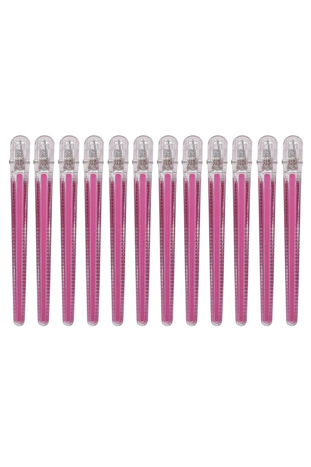 pink 12pcs Pro Seamless Alligator Clip Hair Clip Barbershop Haircutting Sectioning Hairpin Salon Hou