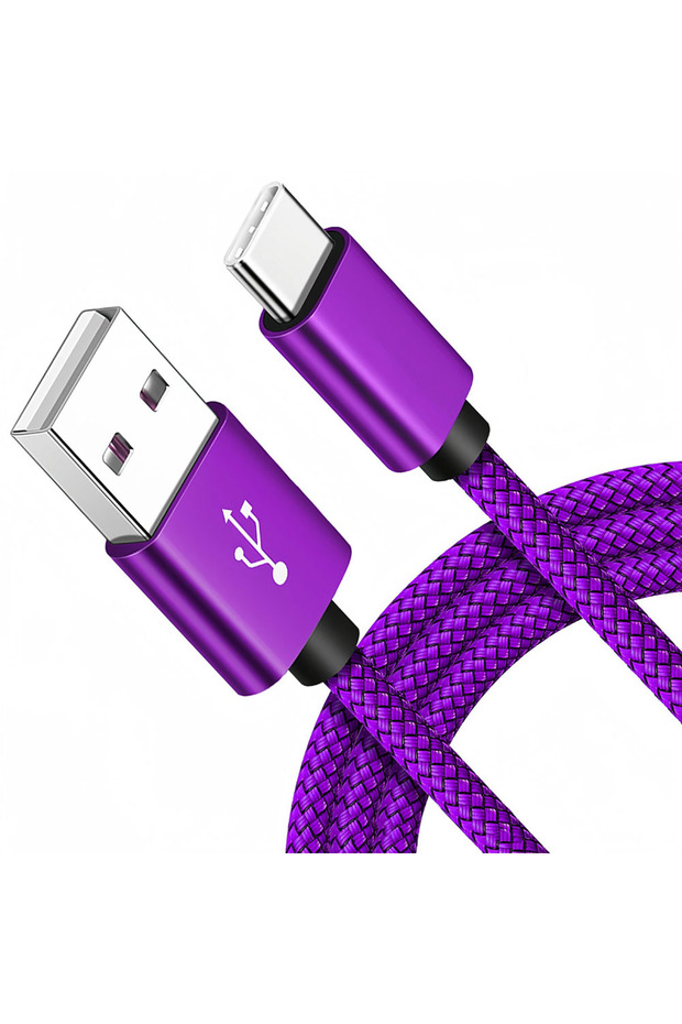 2m PURPLE USB A To Type C Cable Fast Charging Nylon Weaving Mobile Phone Line Type C Adapter Cable C