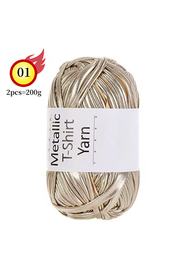 01 Champagne Gold 200g Shiny Metallic Cloth Yarn, Hand-Knitted DIY Materials, Crochet Roving Yarn, S
