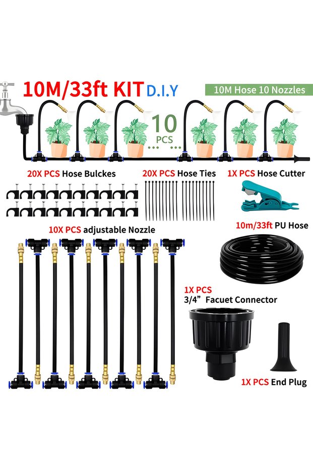 DIY 10M DIY Free Bending Universal Spray Kit For Greenhouse Garden Flowers Plant Watering Irrigation