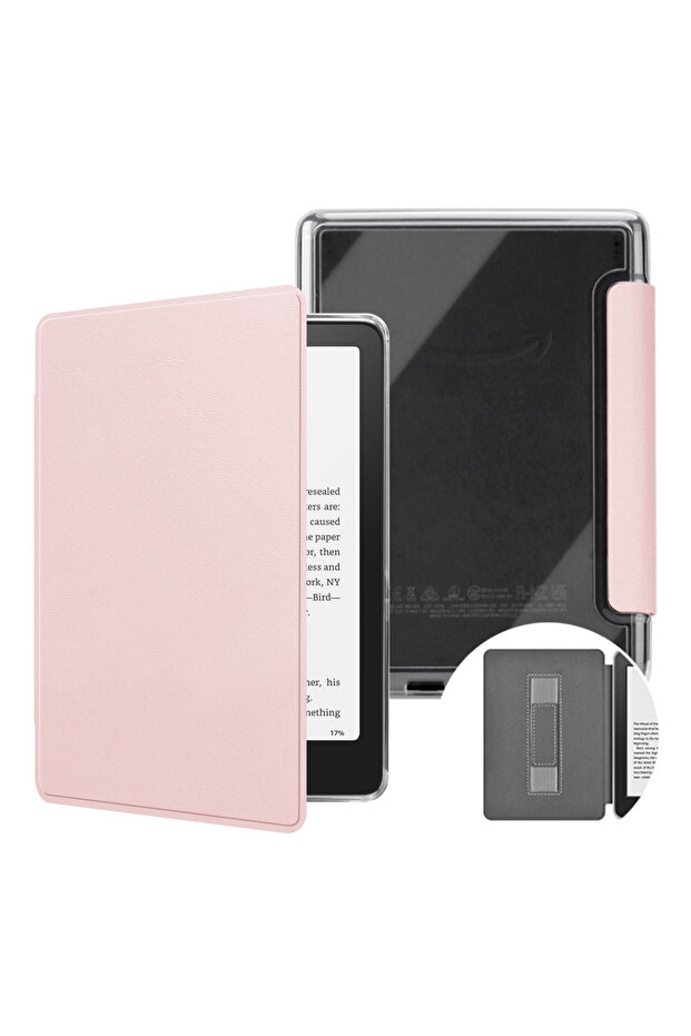 Baby Pink Acrylic Kindle Case with Hand Strap for 6" Kindle (11th Gen 2022/2024) - Clear Back, Shock