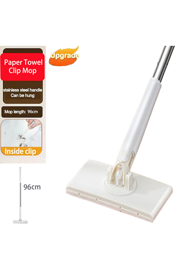 White 96cm Large Hands-Free Cleaning Mop For window Floor 360°Rotation Dust Remover Automatic Paper